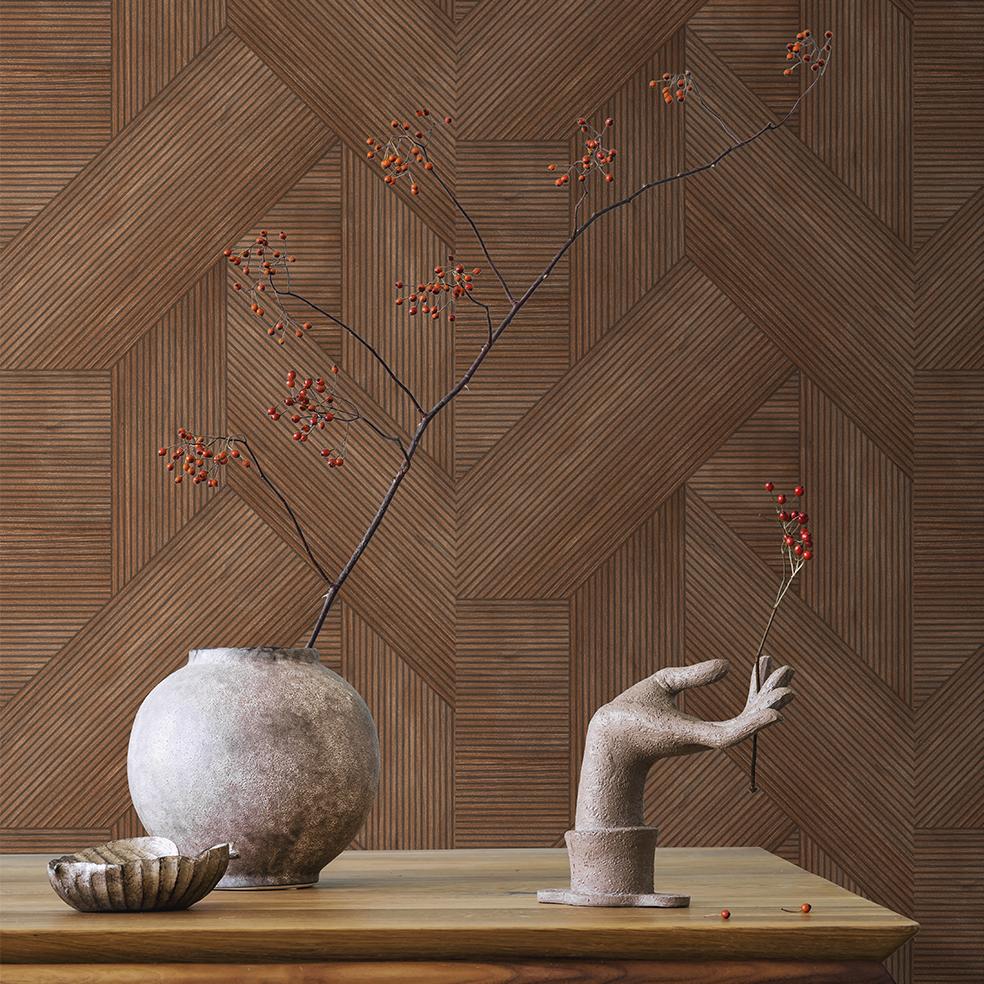 Veer Decor Sculpted Chevron Wood Panels Red Wallpaper