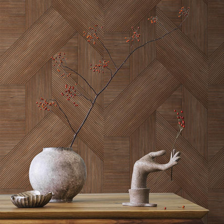 Veer Decor Sculpted Chevron Wood Panels Red Wallpaper