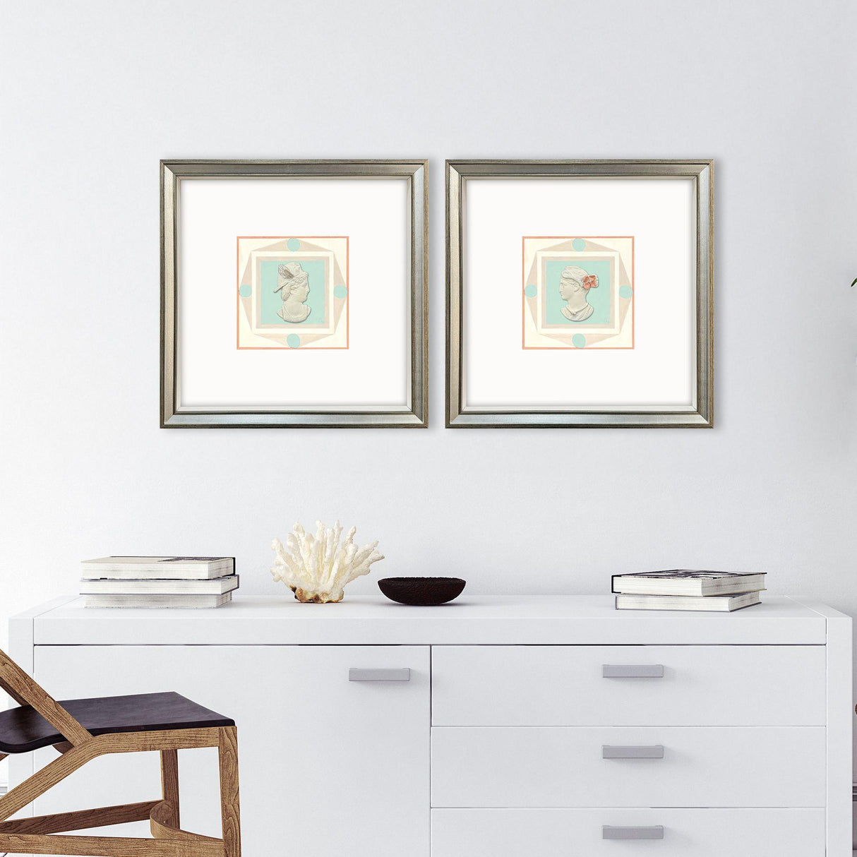 Paragon Intaglio Busts S/2 Teal 18 X 18 X 2 Wall Art