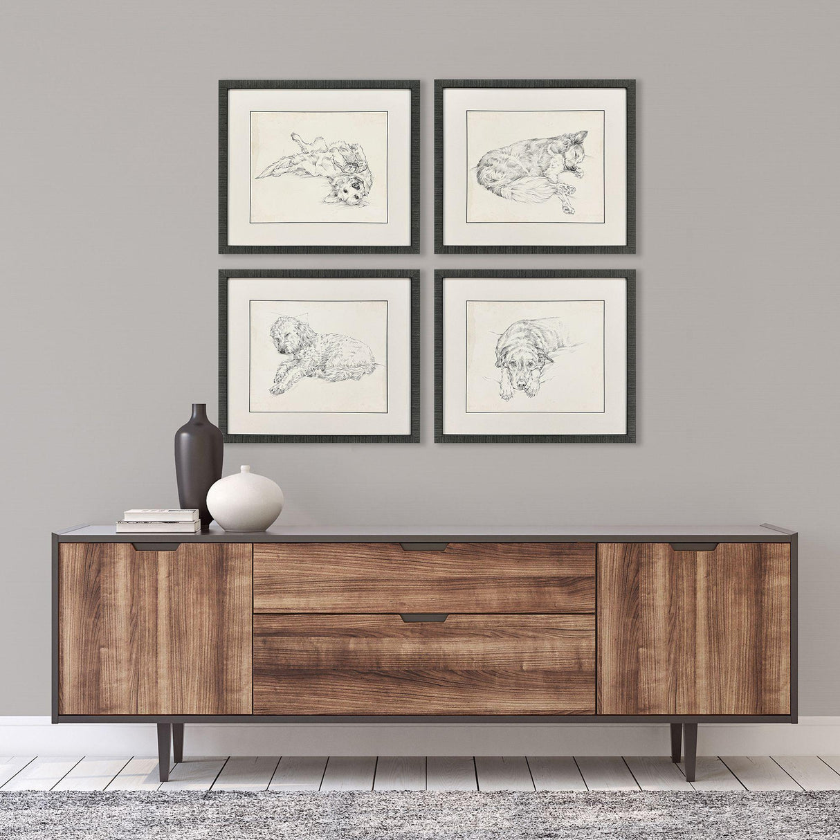 Paragon Antique Dog Sketch S/4 Beige 22 X 25 X 2 Wall Art