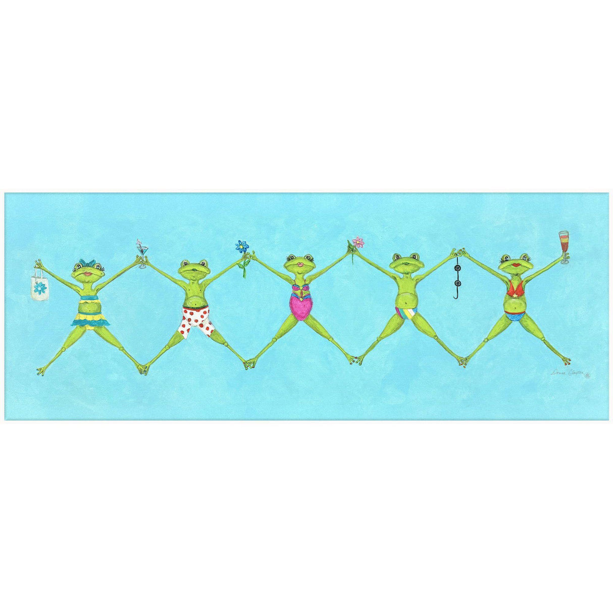 Paragon Froggy Beach Party Blue 13 X 35 X 3 Wall Art