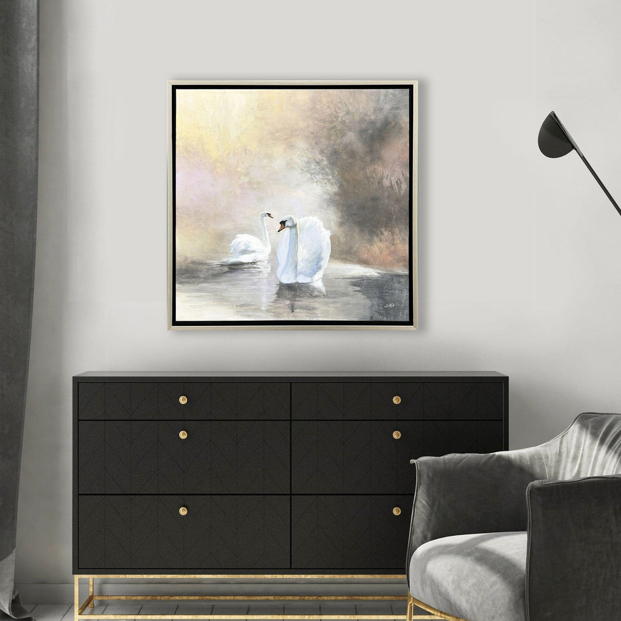 Paragon Swans in Mist Pink 30 X 30 X 2 Wall Art