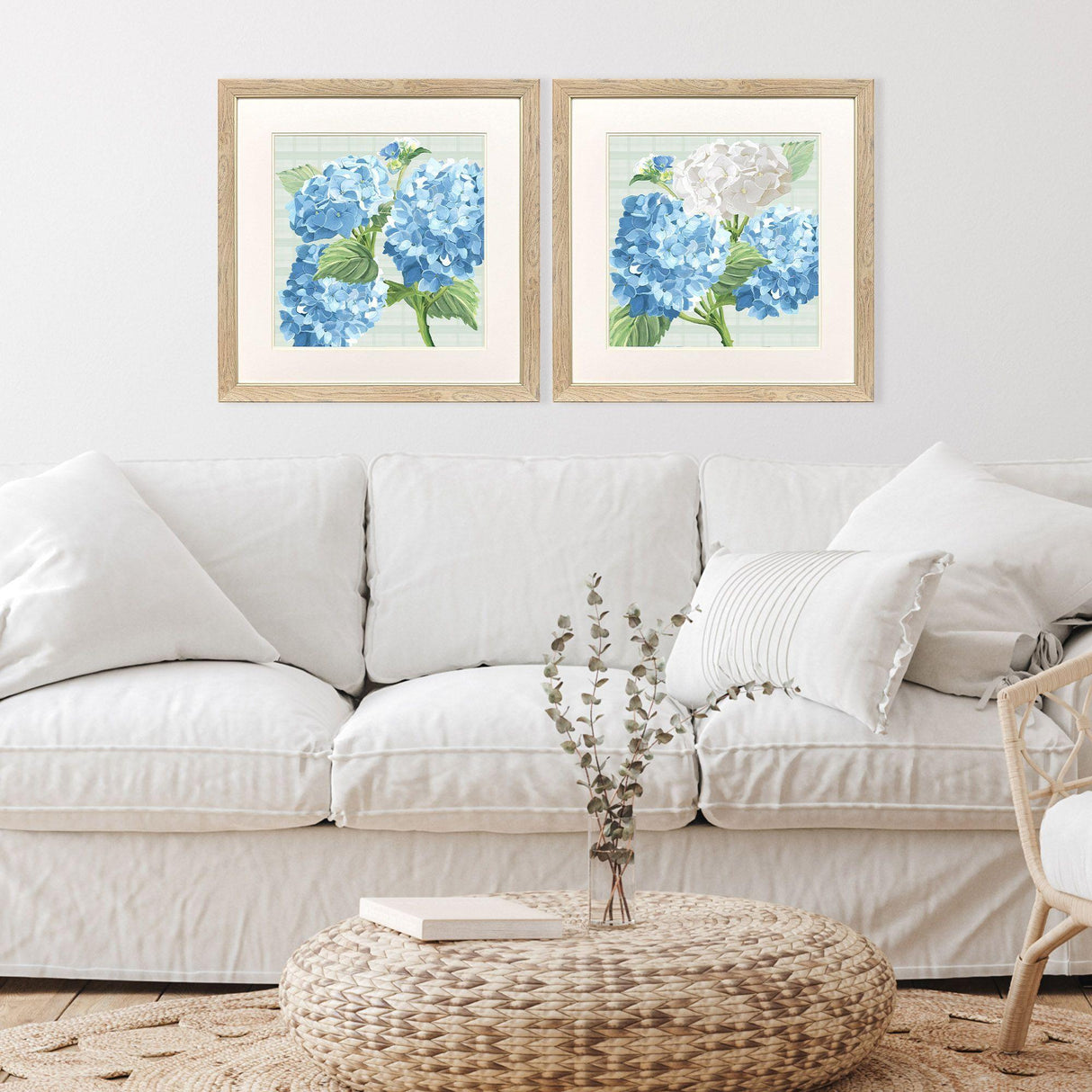 Paragon Hydrangeas on Plaid S/2 Blue 27 X 27 X 1 Wall Art