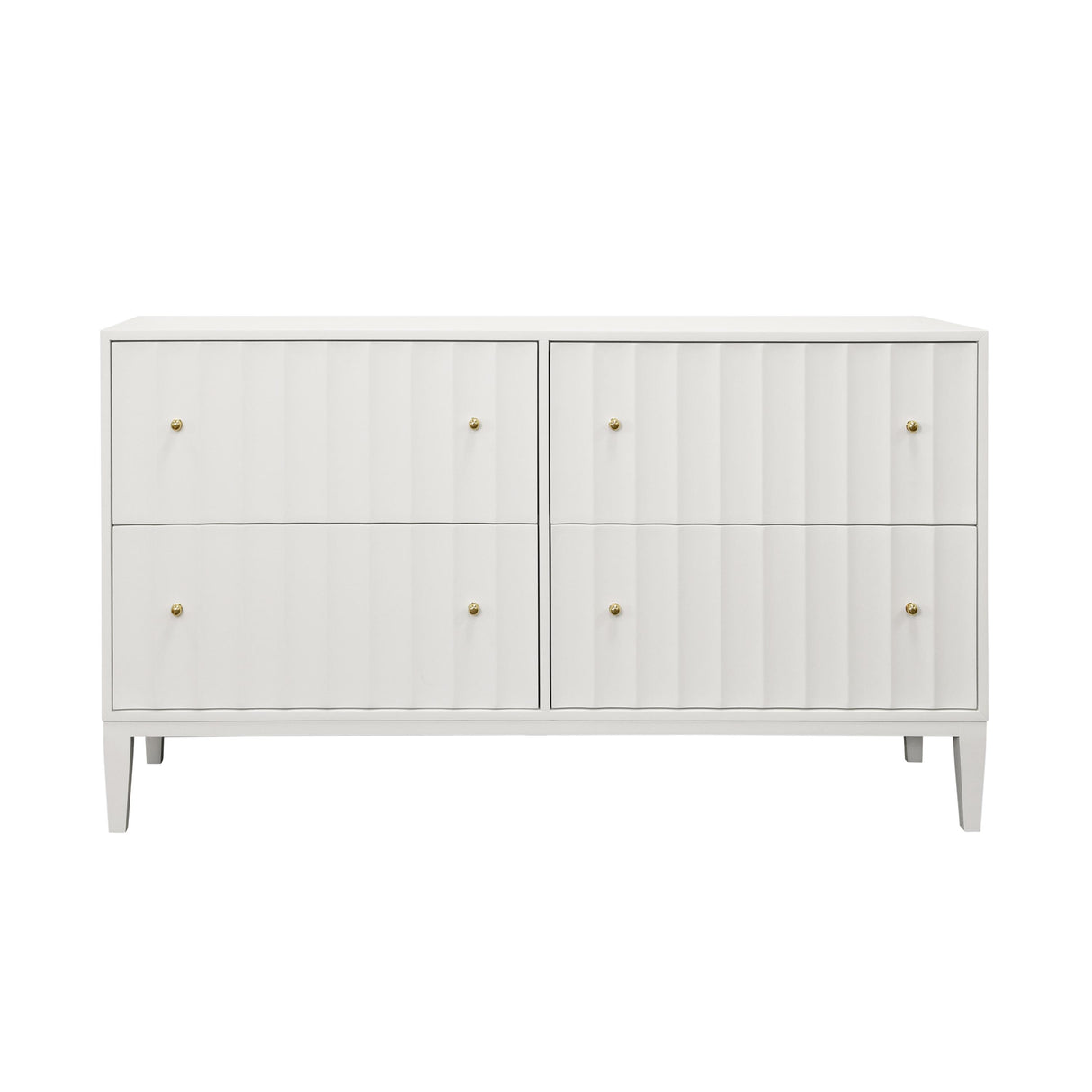 Worlds Away Four Drawer Chest With Fluted Detail In Matte White Lacquer