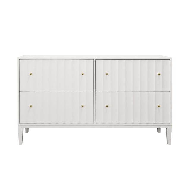 Worlds Away Four Drawer Chest With Fluted Detail In Matte White Lacquer