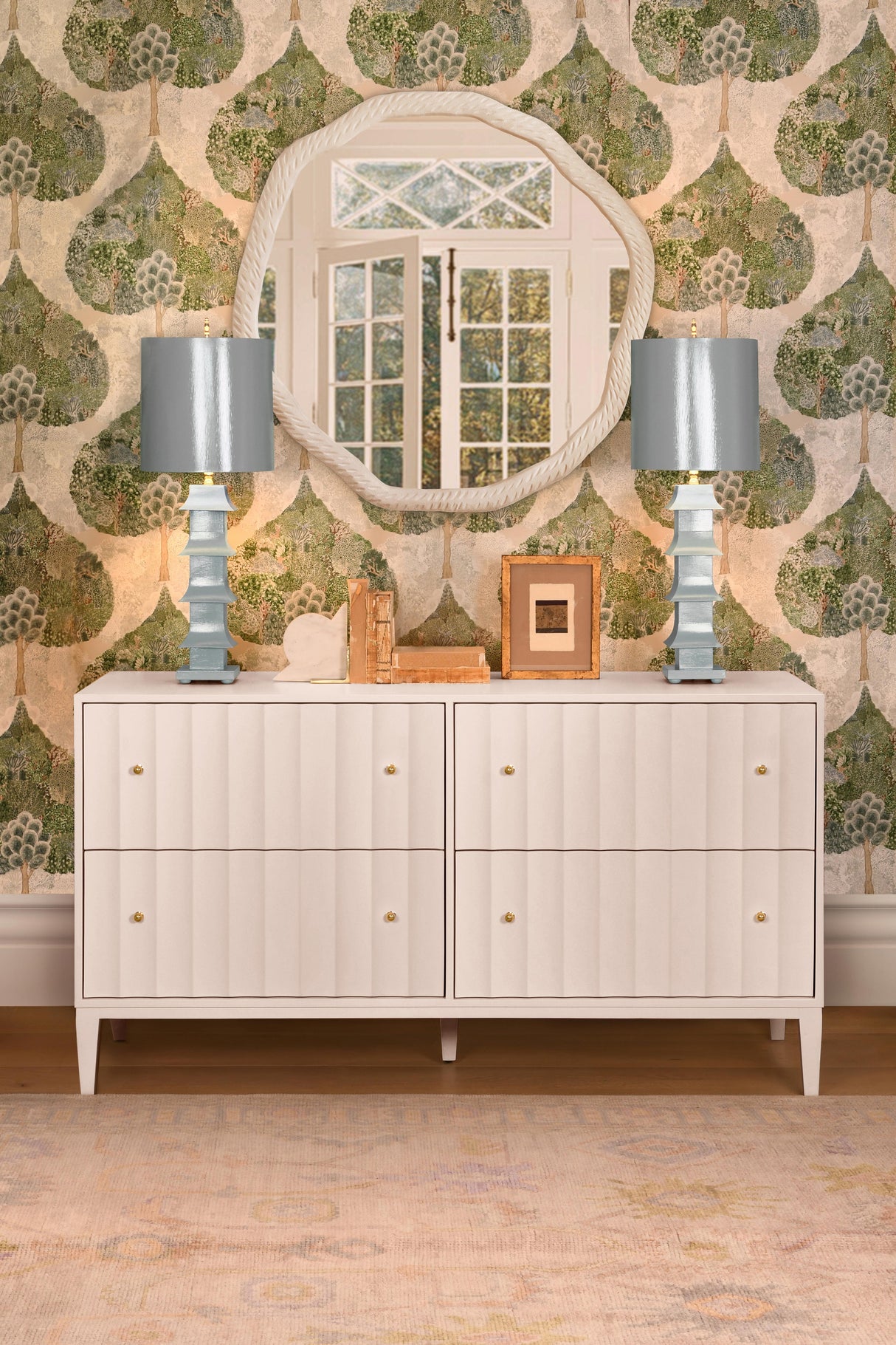 Worlds Away Four Drawer Chest With Fluted Detail In Matte White Lacquer