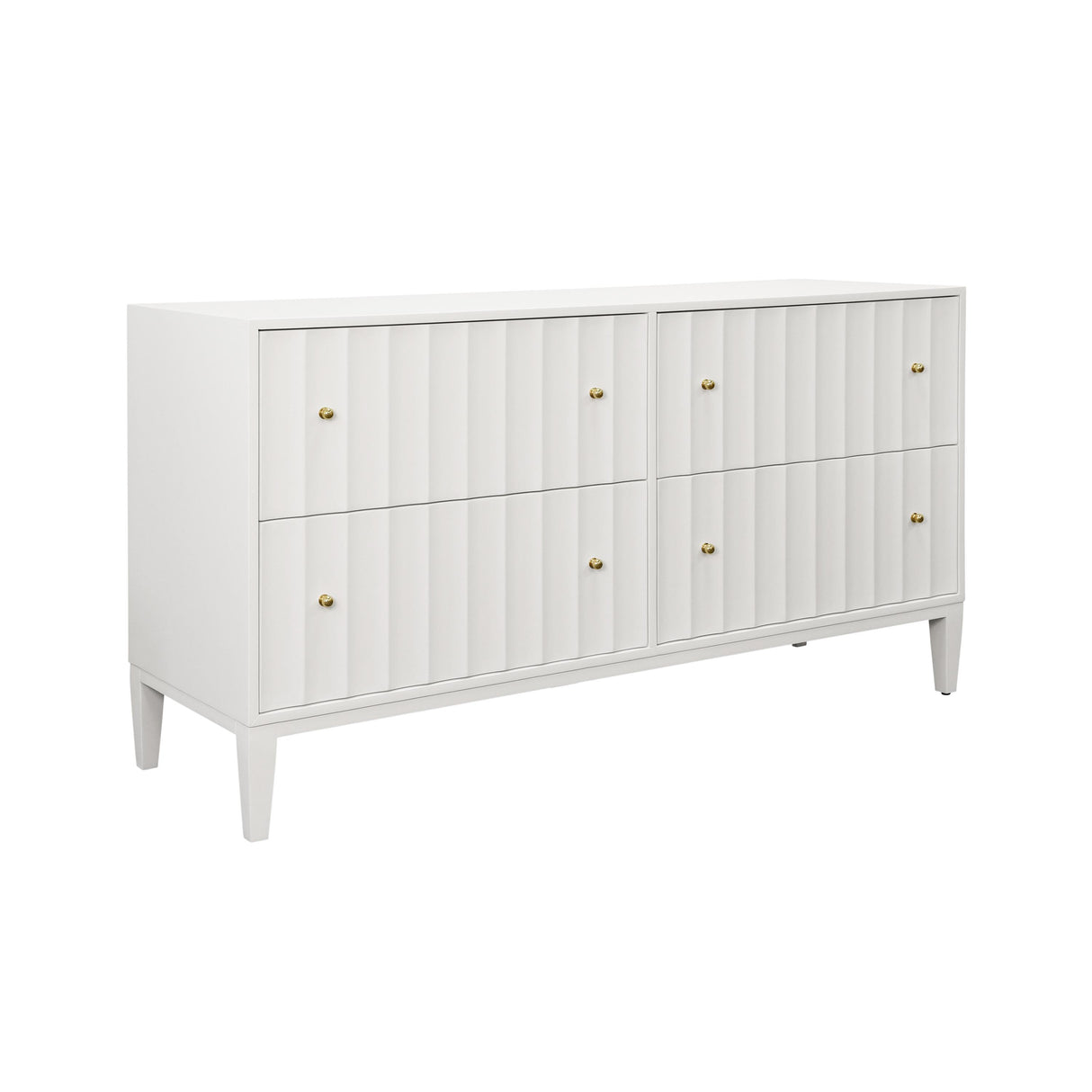 Worlds Away Four Drawer Chest With Fluted Detail In Matte White Lacquer