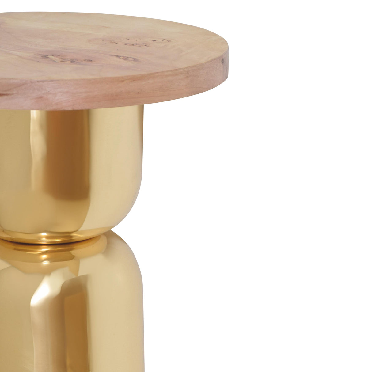 Worlds Away Hourglass Brass Base Side Table With Round Burl Wood Top