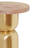 Worlds Away Hourglass Brass Base Side Table With Round Burl Wood Top