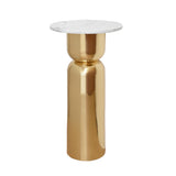 Worlds Away Hourglass Brass Base Side Table With Round White Marble Top