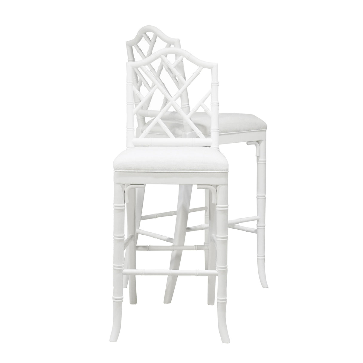 Worlds Away Chippendale Style Bamboo Counter Stool In White Lacquer