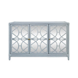 Worlds Away Three Door Decorative Mirror Front Buffet In Rattan Painted Light Blue