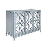 Worlds Away Three Door Decorative Mirror Front Buffet In Rattan Painted Light Blue
