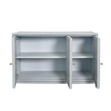 Worlds Away Three Door Decorative Mirror Front Buffet In Rattan Painted Light Blue