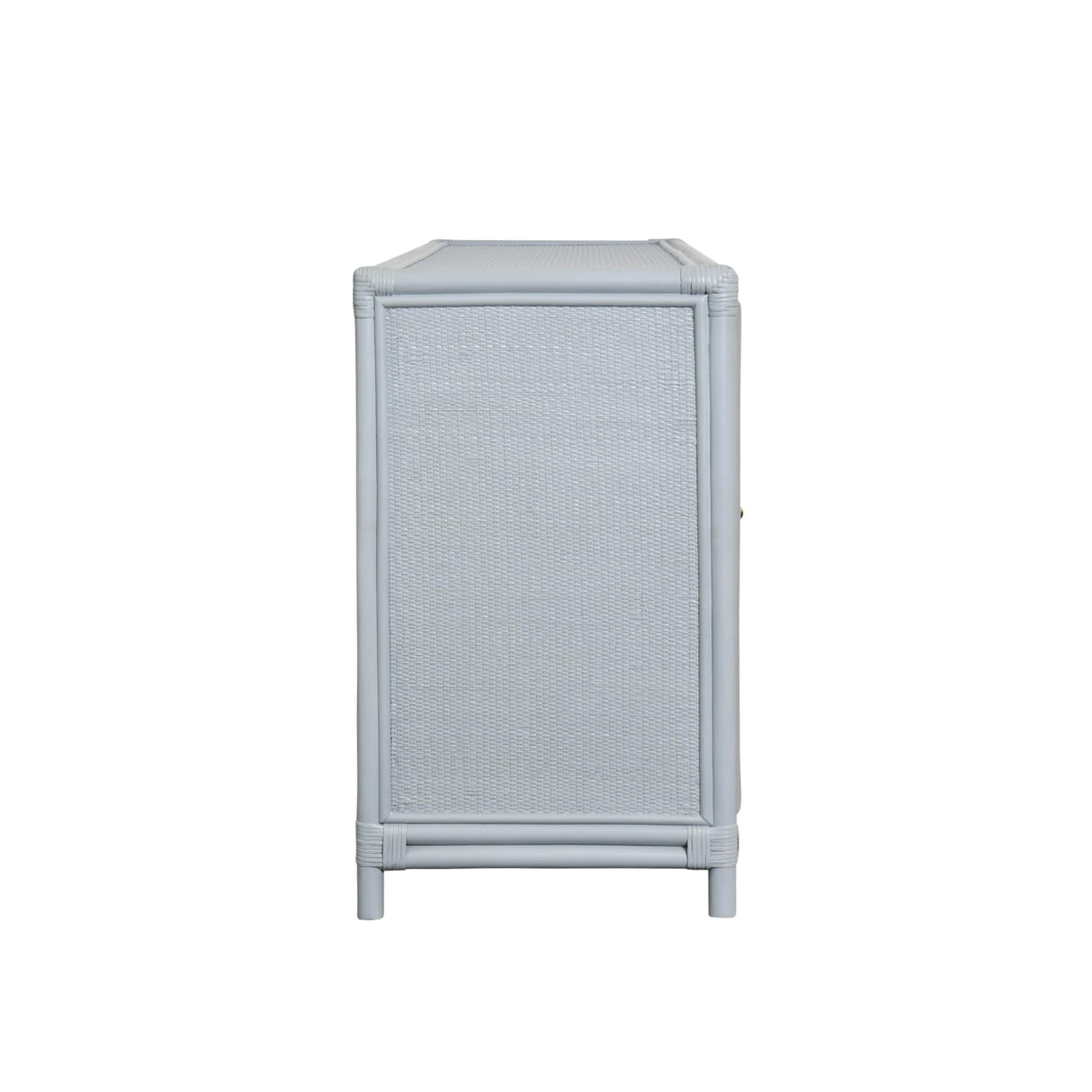 Worlds Away Three Door Decorative Mirror Front Buffet In Rattan Painted Light Blue