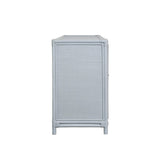 Worlds Away Three Door Decorative Mirror Front Buffet In Rattan Painted Light Blue