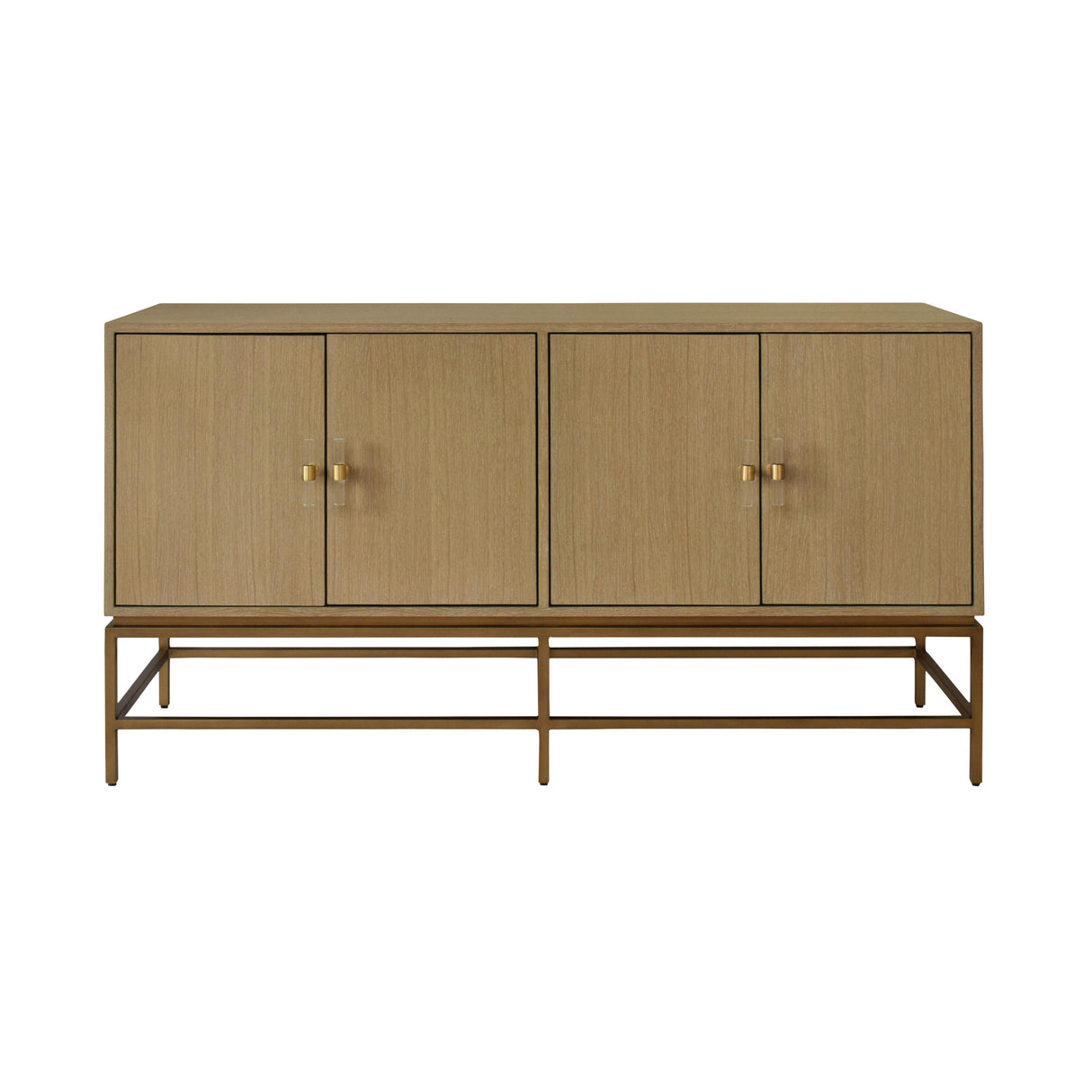 Worlds Away Four Door Buffet With Antique Brass Metal Base In Cerused Oak