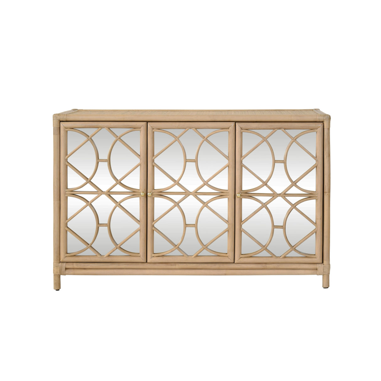 Worlds Away Three Door Decorative Mirror Front Buffet In Natural Rattan