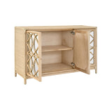 Worlds Away Three Door Decorative Mirror Front Buffet In Natural Rattan