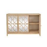 Worlds Away Three Door Decorative Mirror Front Buffet In Natural Rattan