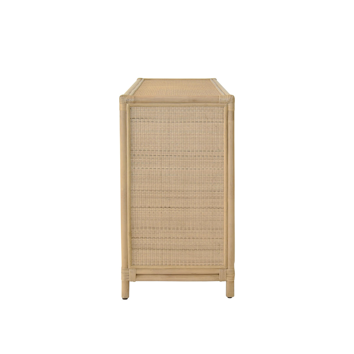 Worlds Away Three Door Decorative Mirror Front Buffet In Natural Rattan