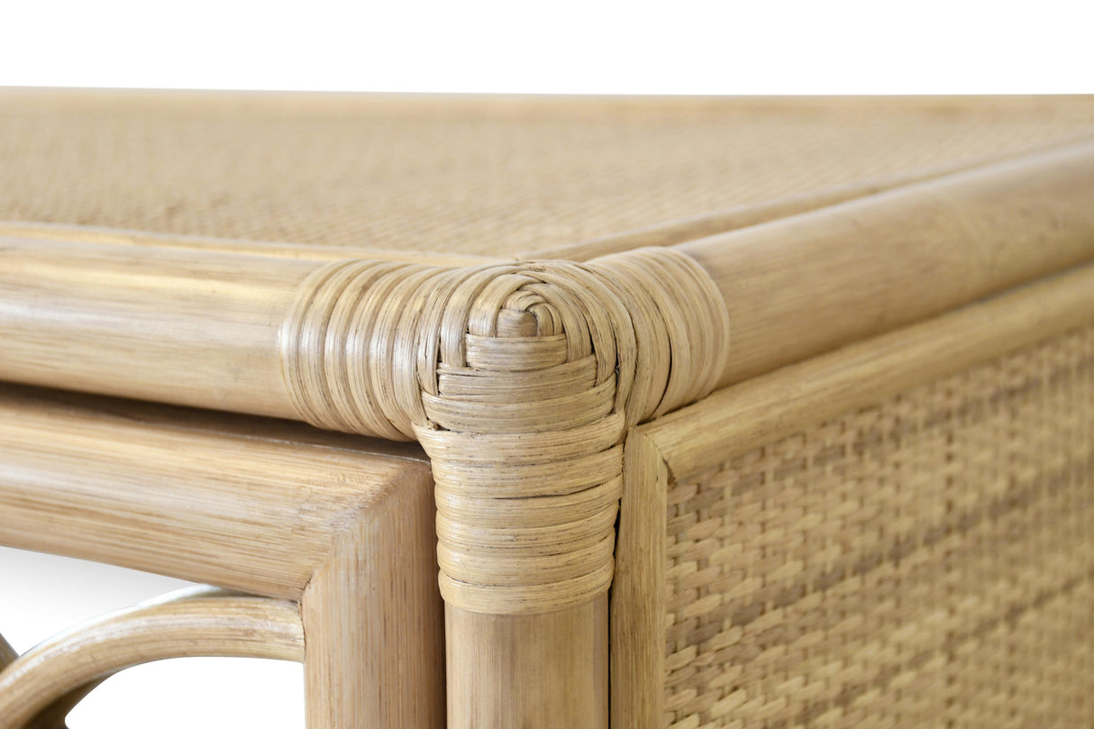 Worlds Away Three Door Decorative Mirror Front Buffet In Natural Rattan