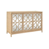 Worlds Away Three Door Decorative Mirror Front Buffet In Natural Rattan