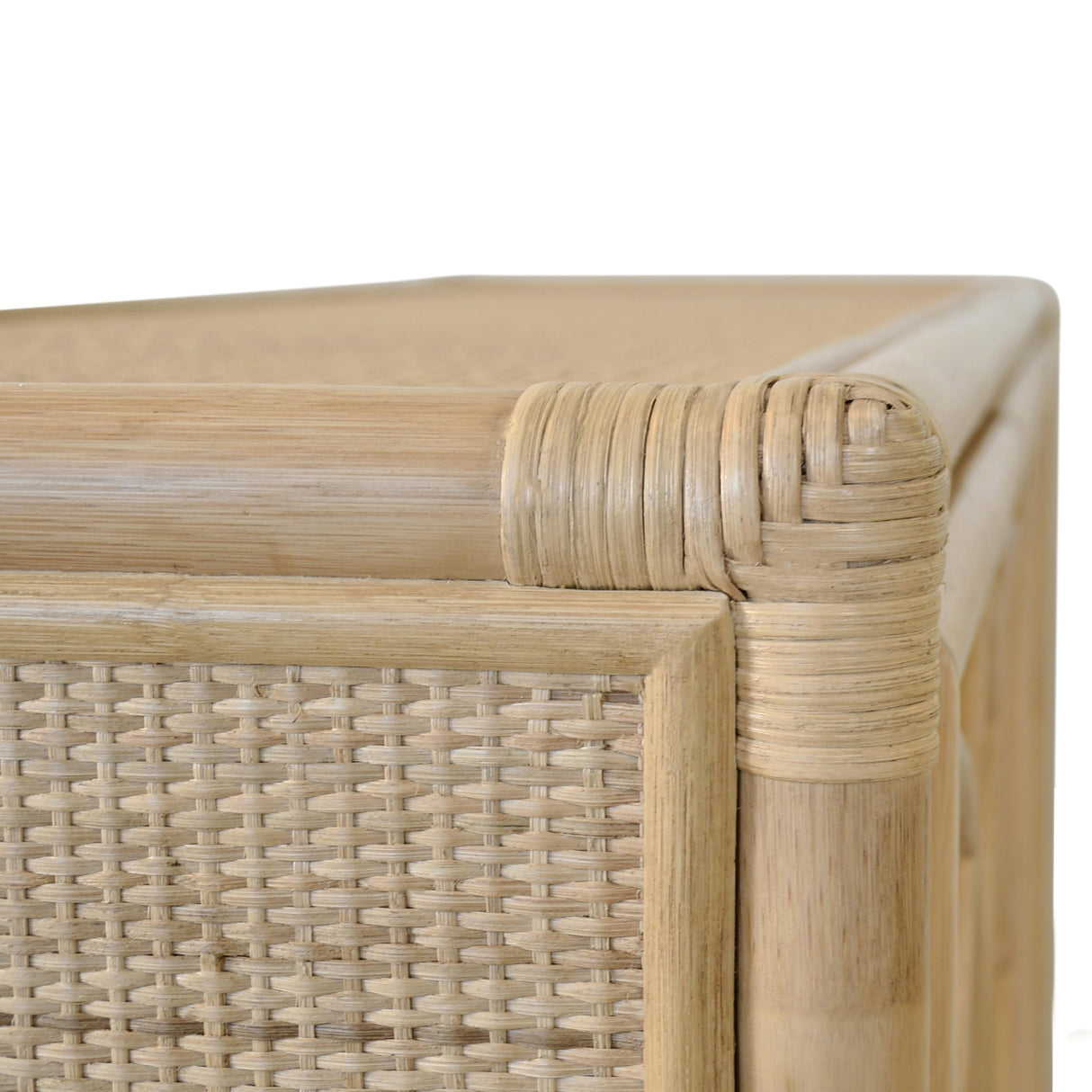 Worlds Away Three Door Decorative Mirror Front Buffet In Natural Rattan