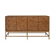 Worlds Away Four Door Buffet With Antique Brass Metal Base In Dark Burl Wood