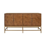 Worlds Away Four Door Buffet With Antique Brass Metal Base In Dark Burl Wood