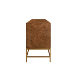 Worlds Away Four Door Buffet With Antique Brass Metal Base In Dark Burl Wood