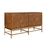 Worlds Away Four Door Buffet With Antique Brass Metal Base In Dark Burl Wood