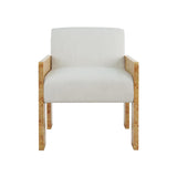 Worlds Away Square Arm Wooden Accent Chair In Burl Wood With Performance White Linen Upholstery