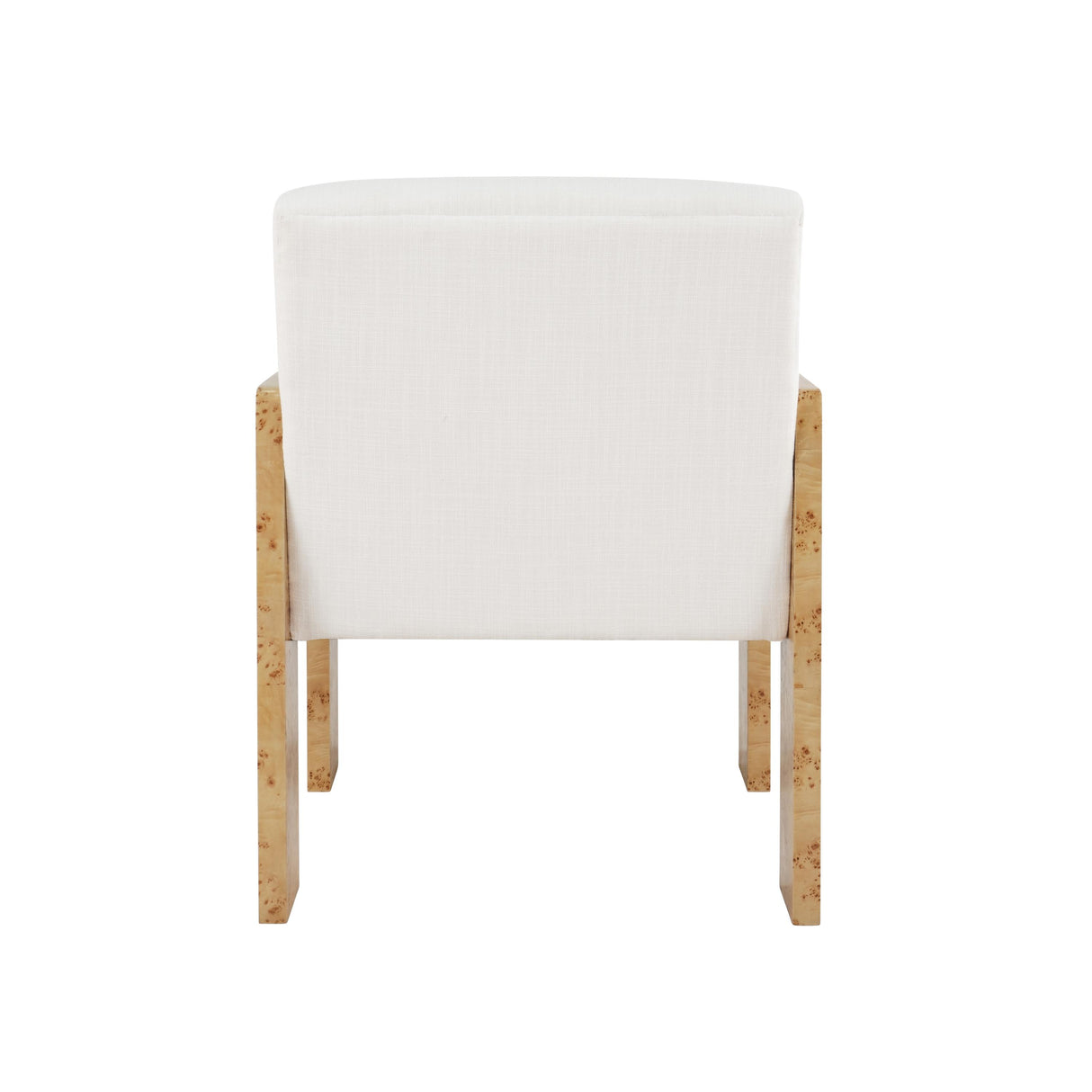 Worlds Away Square Arm Wooden Accent Chair In Burl Wood With Performance White Linen Upholstery