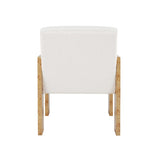 Worlds Away Square Arm Wooden Accent Chair In Burl Wood With Performance White Linen Upholstery