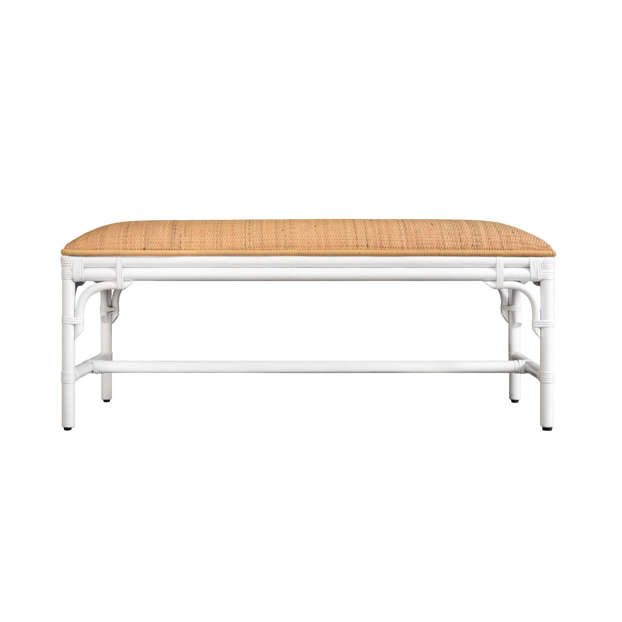 Worlds Away Bench With Natural Rattan Cushion Top And Rattan Base In Painted White