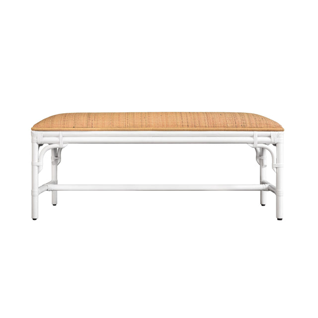 Worlds Away Bench With Natural Rattan Cushion Top And Rattan Base In Painted White