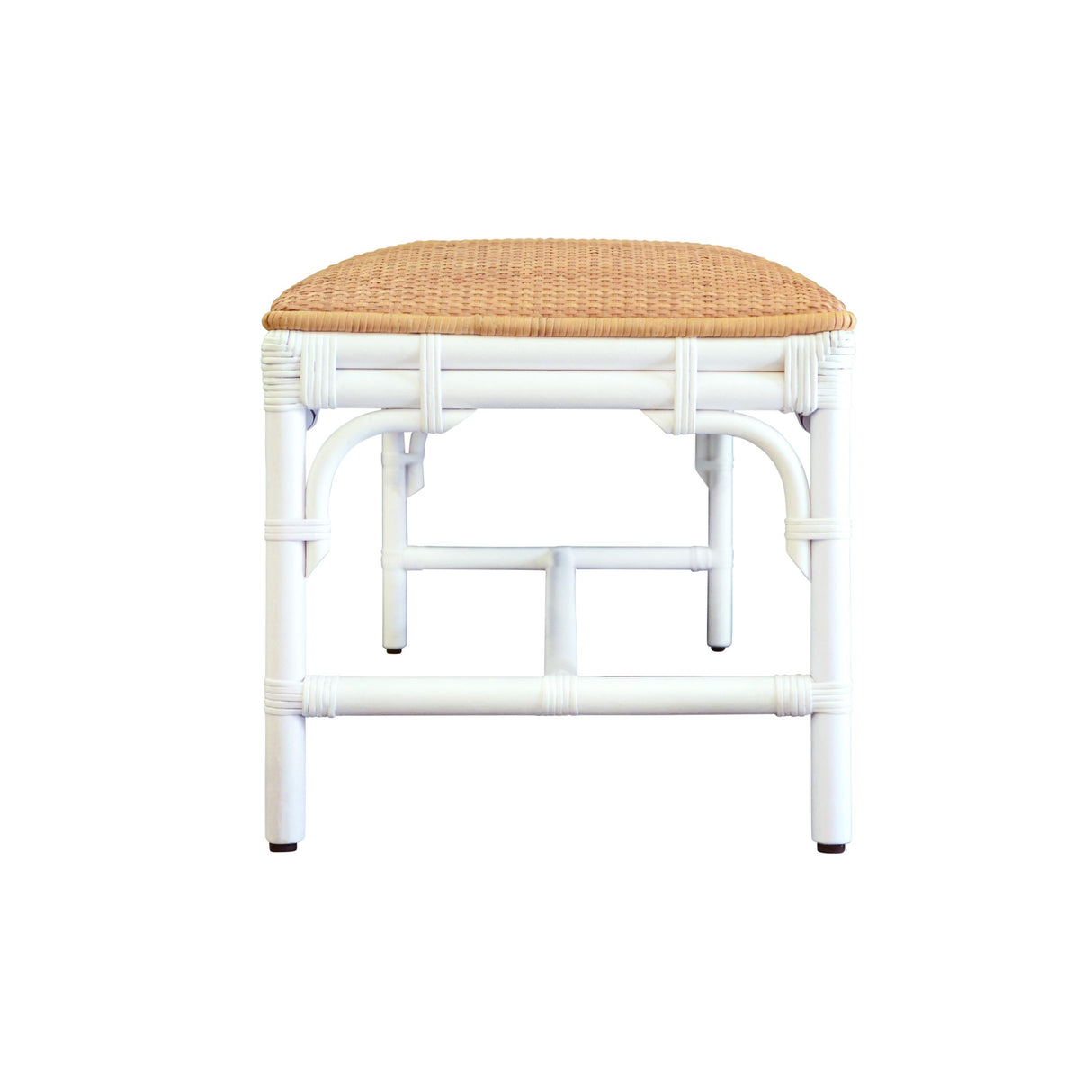 Worlds Away Bench With Natural Rattan Cushion Top And Rattan Base In Painted White