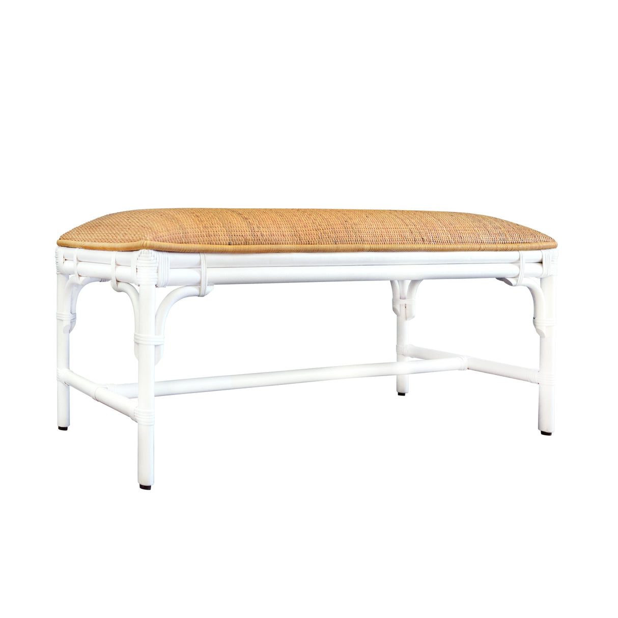 Worlds Away Bench With Natural Rattan Cushion Top And Rattan Base In Painted White