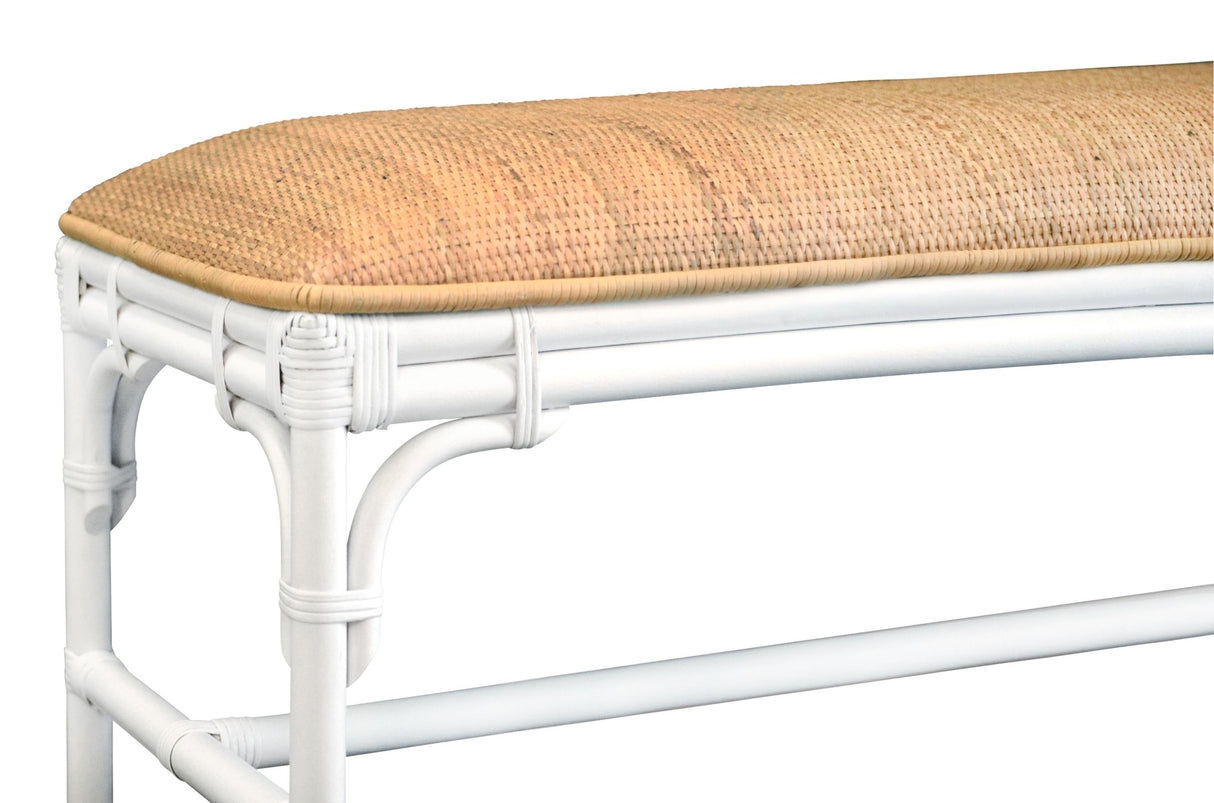 Worlds Away Bench With Natural Rattan Cushion Top And Rattan Base In Painted White