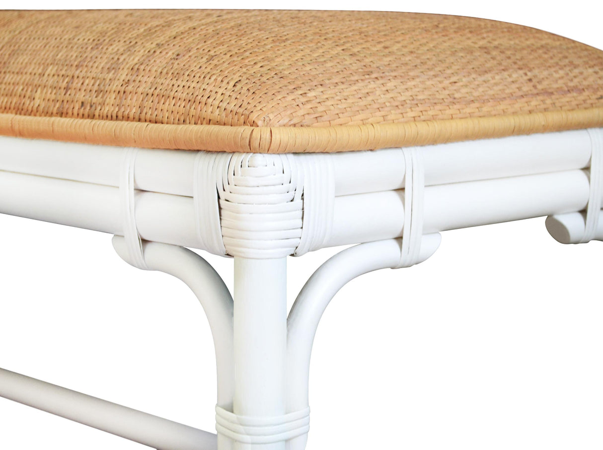 Worlds Away Bench With Natural Rattan Cushion Top And Rattan Base In Painted White