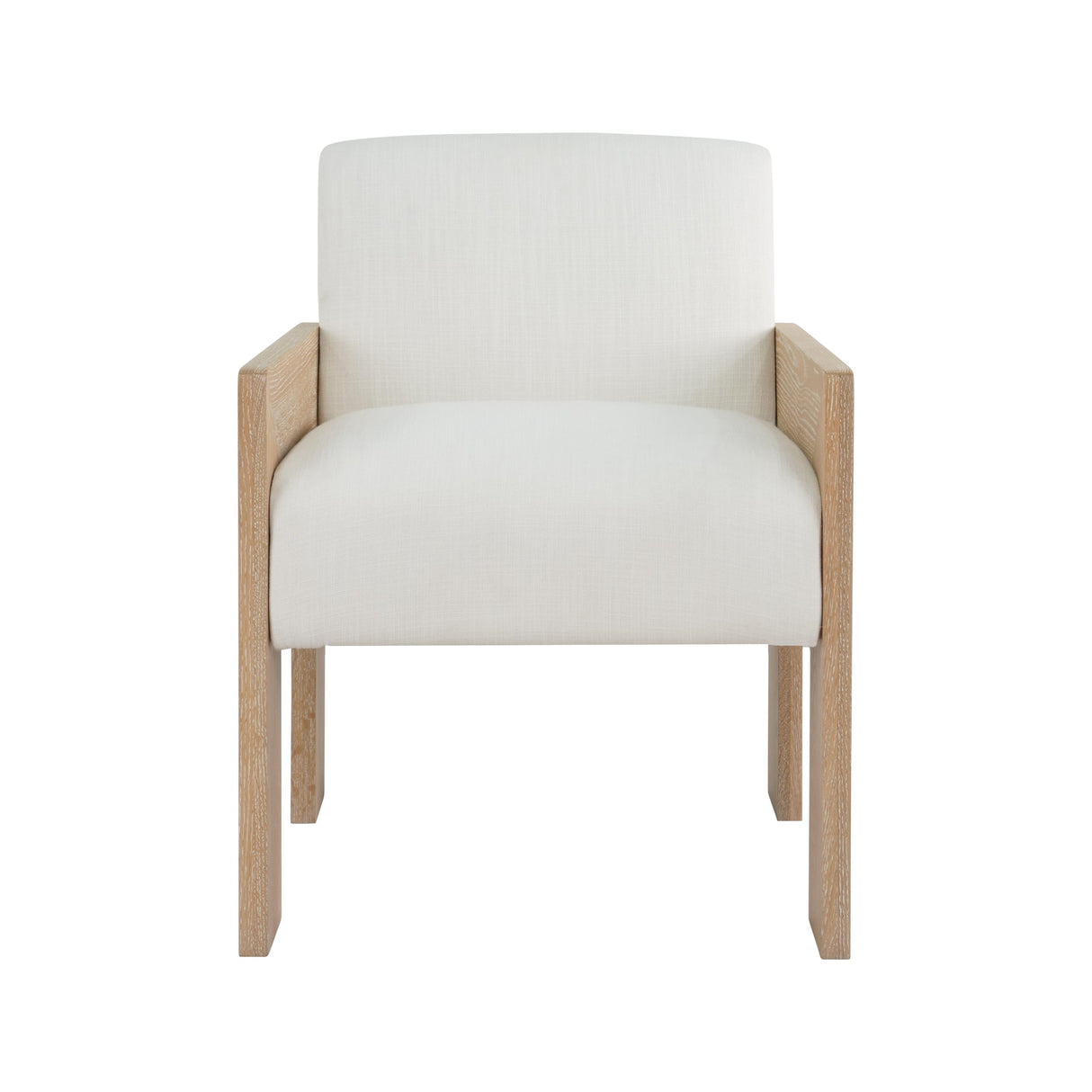 Worlds Away Square Arm Wooden Accent Chair In Cerused Oak With Performance White Linen Upholstery