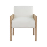Worlds Away Square Arm Wooden Accent Chair In Cerused Oak With Performance White Linen Upholstery