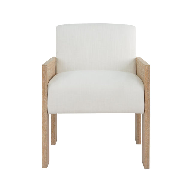 Worlds Away Square Arm Wooden Accent Chair In Cerused Oak With Performance White Linen Upholstery