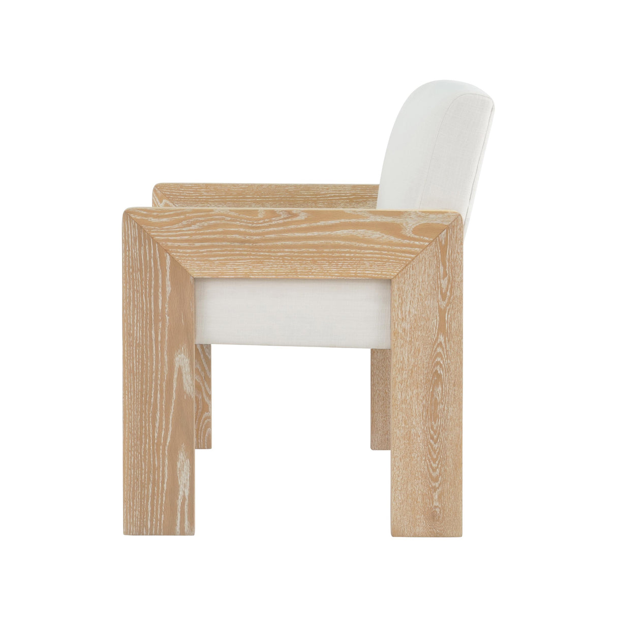 Worlds Away Square Arm Wooden Accent Chair In Cerused Oak With Performance White Linen Upholstery