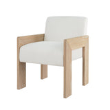 Worlds Away Square Arm Wooden Accent Chair In Cerused Oak With Performance White Linen Upholstery