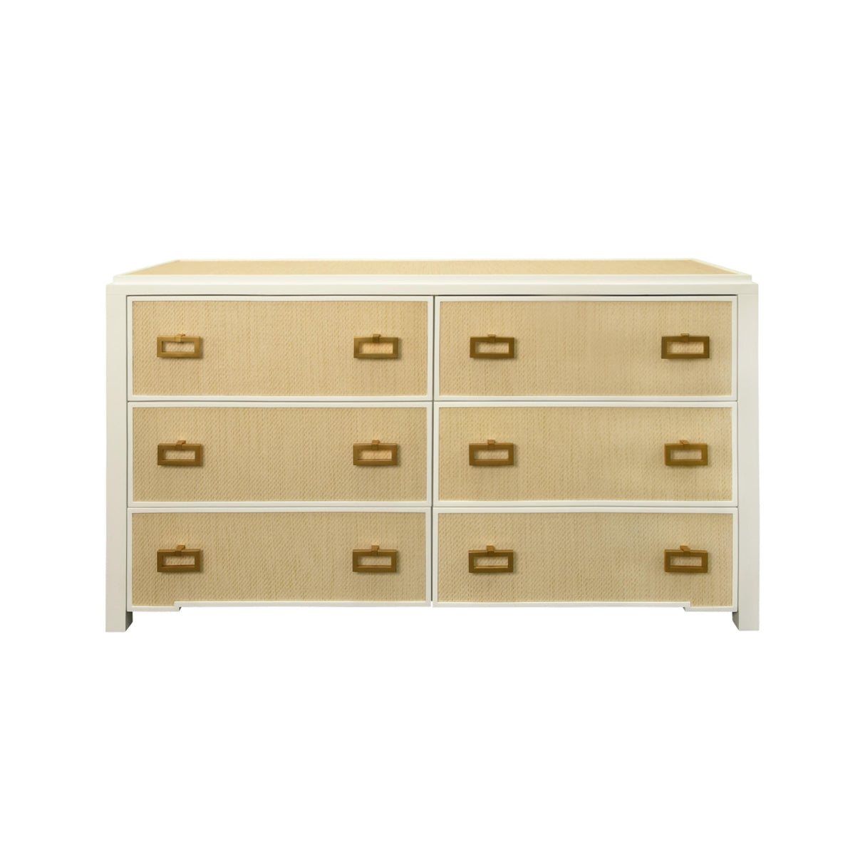 Worlds Away Six Drawer Chest With Matte White Lacquer Frame And Natural Grasscloth Drawer Fronts