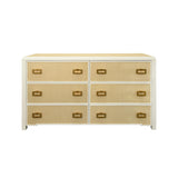Worlds Away Six Drawer Chest With Matte White Lacquer Frame And Natural Grasscloth Drawer Fronts