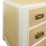 Worlds Away Six Drawer Chest With Matte White Lacquer Frame And Natural Grasscloth Drawer Fronts