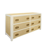 Worlds Away Six Drawer Chest With Matte White Lacquer Frame And Natural Grasscloth Drawer Fronts